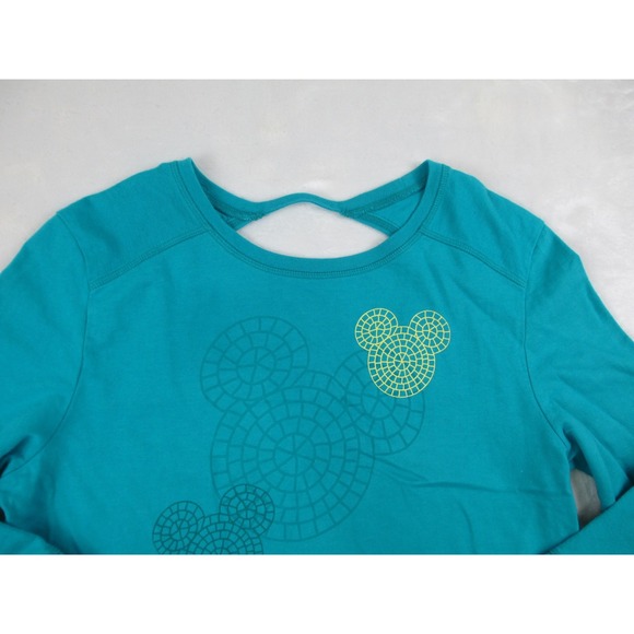 Disney Shirt Womens Medium Green Mickey Mouse Long Sleeve Key Hole‎ Casual* - Picture 3 of 9